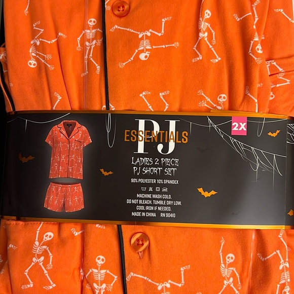 Dancing SKELETON 2pc Pajama Set * size 2XL * Orange White Black SHORTS S/ Sleeve - Picture 2 of 9